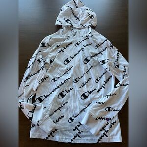 Like NEW Champion White Hoodie with Black Script Logo